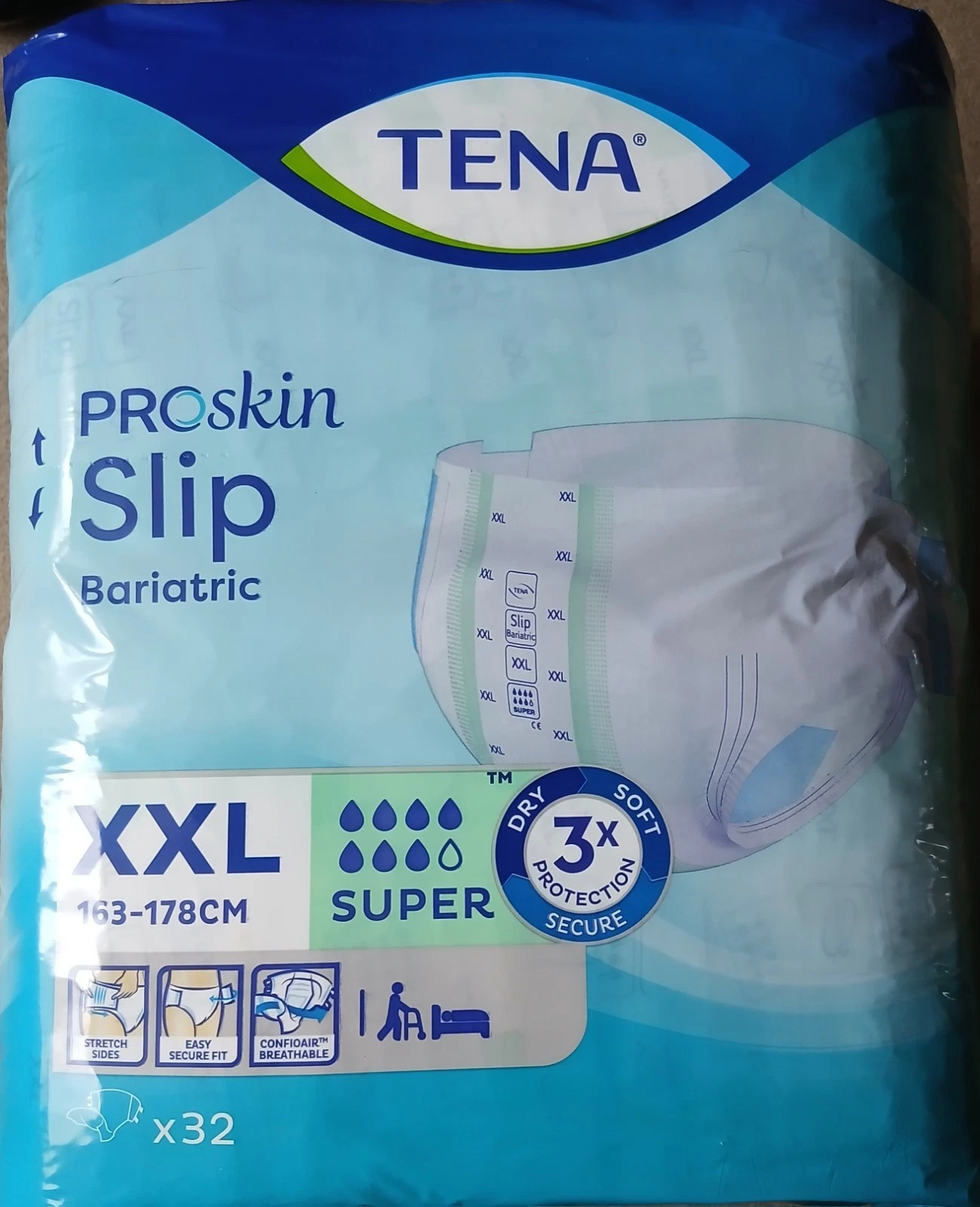 Tena Proskin Slip Bariatric Super XXL Diaper X 32 Incontinence