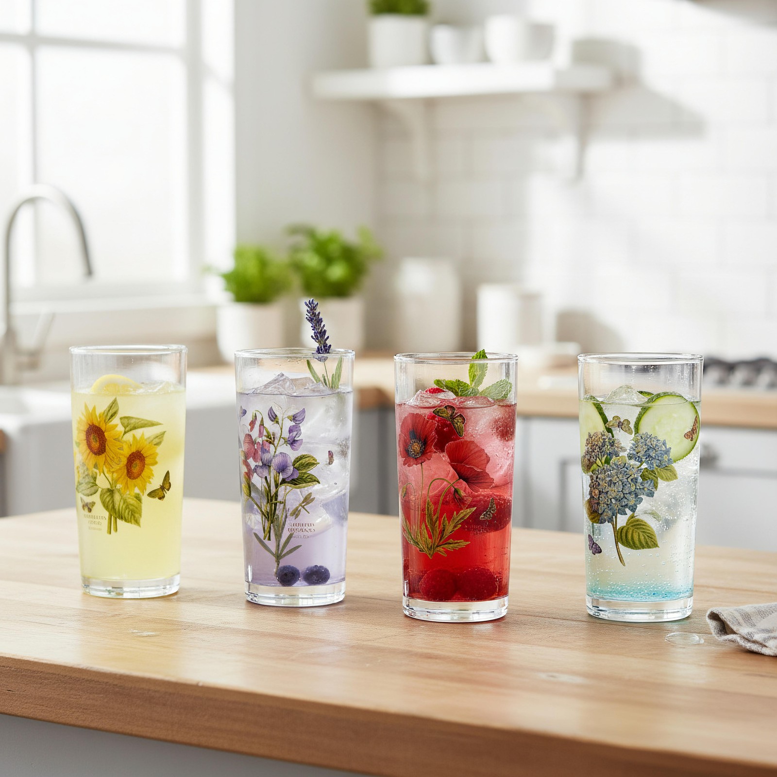 Portmeirion Botanic Garden 15oz Highball Glasses, Set of 4- Floral Motifs