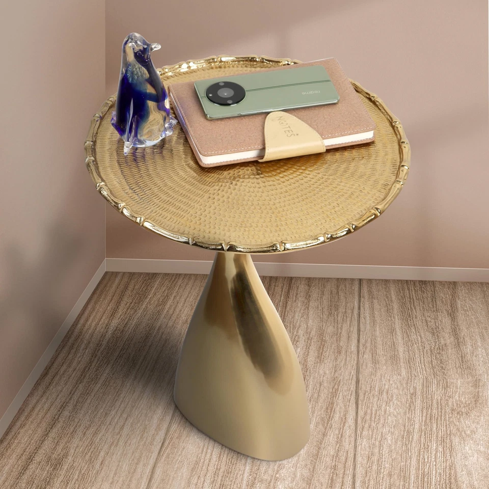 Mesa lateral redonda de metal, mesa de centro para espaços pequenos, acento leve... - Imagem 2 de 4