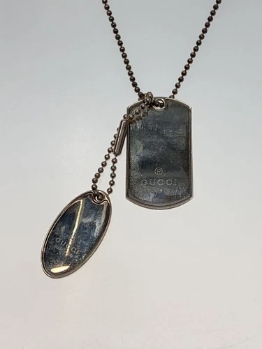 GUCCI Uomo SV925 Doppia Targhetta Cane con Top Collana Argento