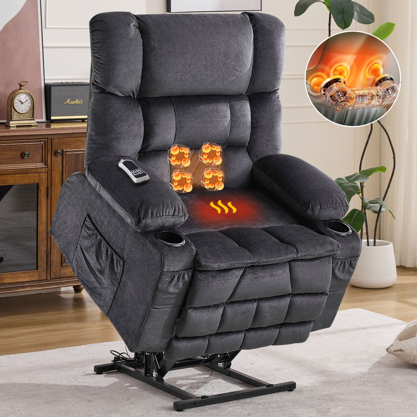 Dual Motor Large Power Lift Recliner Chair Lift Chair Knead the Waist Heat Grey