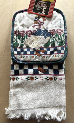 Vtg 1980s Franco Goose Kitchen Towel Potholder NWT Cottage Granny Retro
