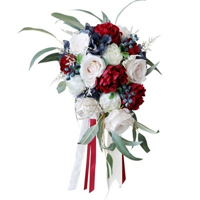 Artificial Waterfall Water Drop Flower Bouquet with Green Leaves Fake Floral