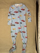 Angel Dear One Piece Pajama Zip Up Size 12-18M Cars Blue Long Sleeve
