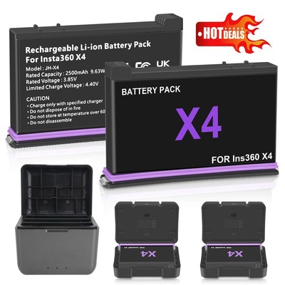 Akku Ersatz Akkus Akkupack-Set 2500mAh mit Ladebox Schnellladung Für Insta360 X4