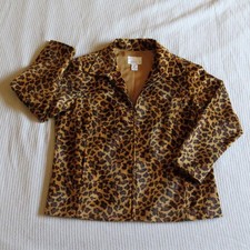 90  s Plush Faux-fur Leopard Print Jacket Size 1X Zip-front, Classic Point Collar