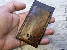 Leather EDC pocket knife slip pouch case sheath fits 4.0 inch folding knives