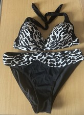 F F Bikini Alter Neck Top Size 10, Size 12 Bottoms Black White