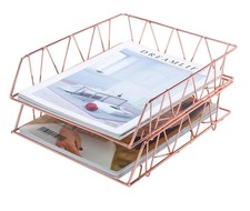 Set of 2 Office Supplies Metal Stackable File Document Letter Tray Organizer ...