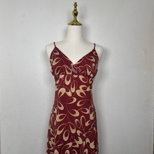 VTG marie y2k red & cream oval pattern midi dress flowy 2000s 1990s sparkle chic