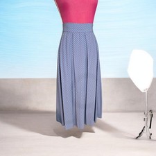 Vintage Blue Polka Dot Pleated Midi Skirt Stretch Waist Size Large Jaclyn T