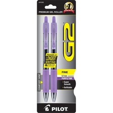 G2 Premium Gel Roller Pens, Fine Point 0.7 mm, Purple, Pack of 2