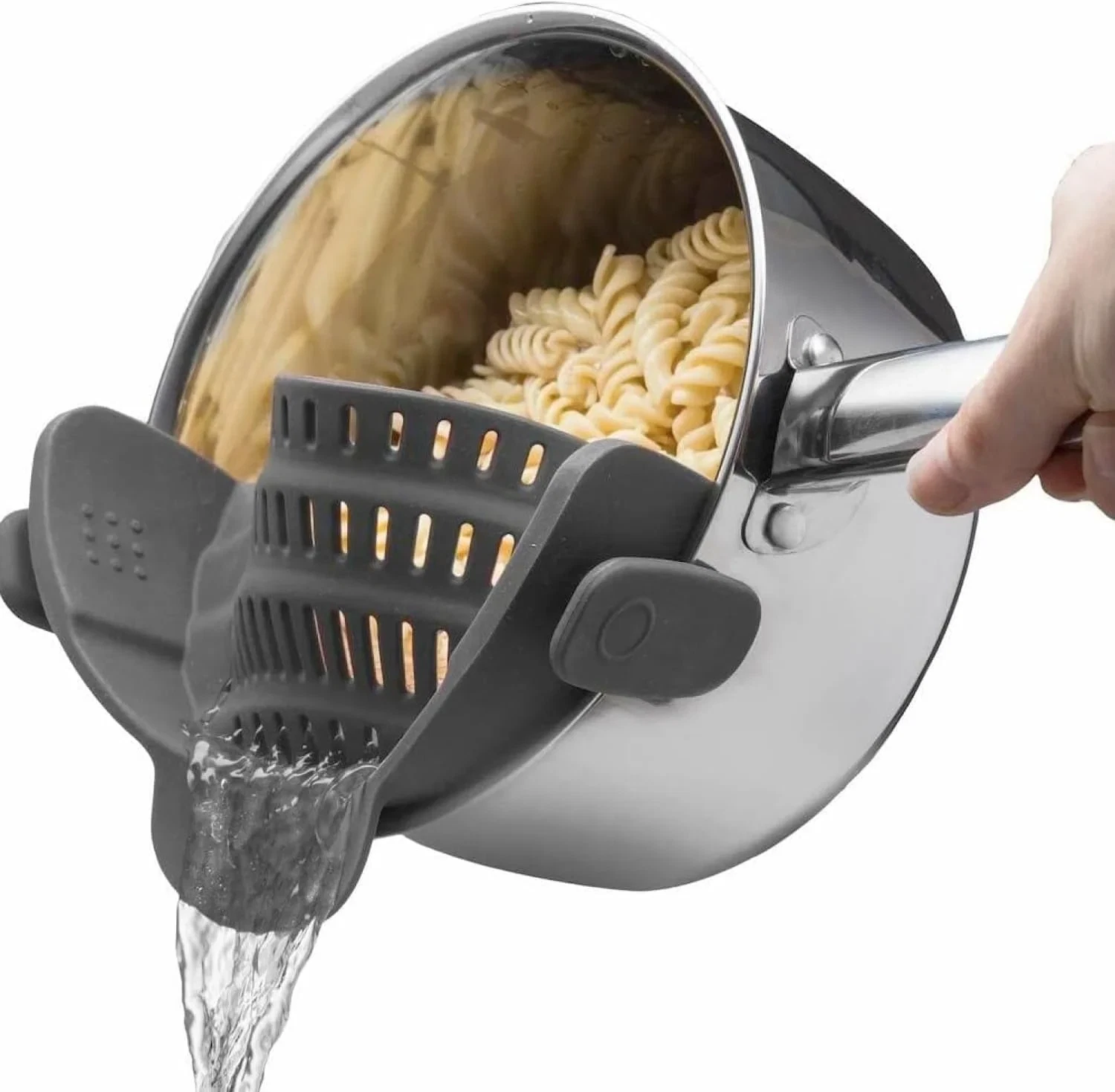 Silicone Pasta Strainer Clip-On for Pots and Pans - Heat Resistant Colander for