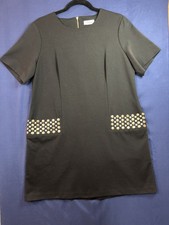Calvin Klein Short Sleeve Black Sheath Dress Silver & Gold Studded Pockets Sz 12