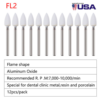 Dental High Speed FG Polishing Bur Kit Resin White Stone Flame Shape 12 Pcs/Set