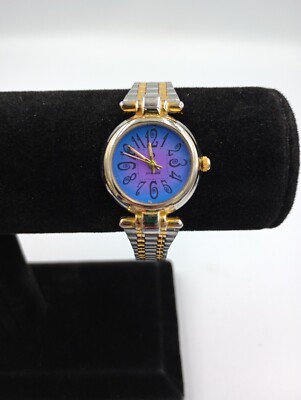 VTG Y2K ID Titanium Watch Gold Silver Tone Stainless Blue Purple New Battery