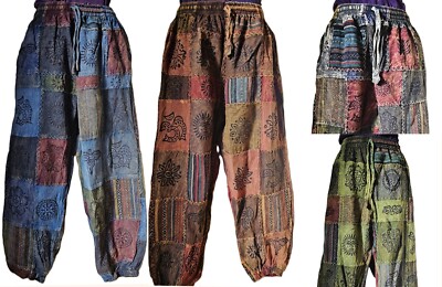 S-5XL Patchwork Baumwolle Kampfhose Hippie Boho Hose Festival Freizeit LT2