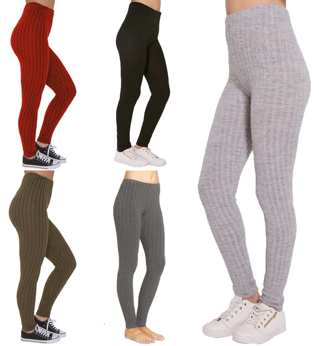 WOMEN'S LADIES CHUNKY CABLE KNITTED PATTERN THICK WOOL WARM LEGGINGS