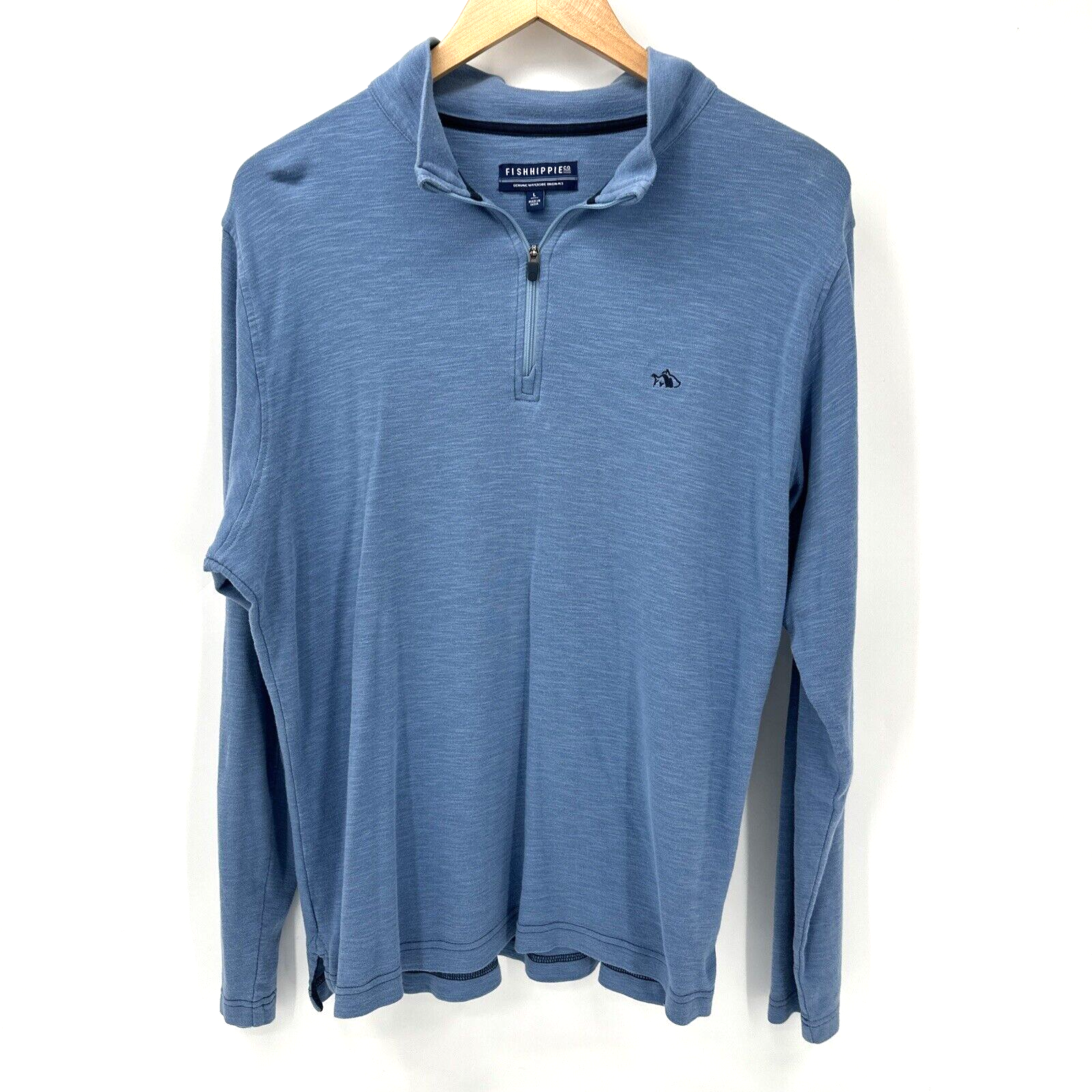 Fish Hippie Men’s Large Blue 1/4 Zip Mock Neck Pullover Long Sleeve Shirt