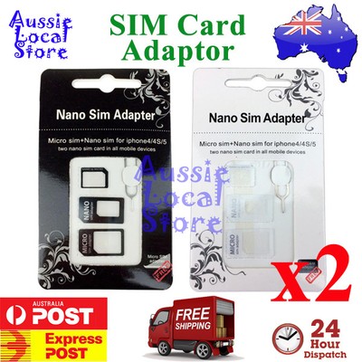2 X Sim Card Adapter Kit 4 In 1 Nano Micro Standard Converter For