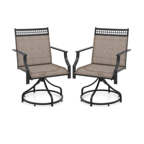 Patio Swivel Dining Chairs Set of 2 w/ Quick-Drying Fabric and Metal Frame