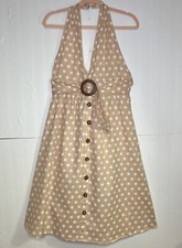 NWT ASOS Linen Blend Halter Midi Dress Size 8 Belted Peach & White Polka Dot