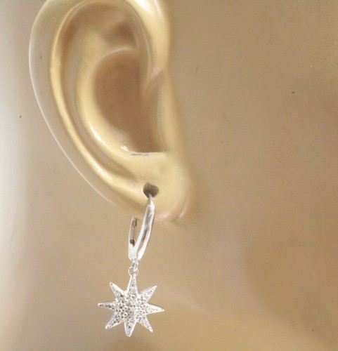 New 925 Sterling Silver .10ct SI2 I1 H diamond Starburst dangle earrings unique - Imagen 5 de 5