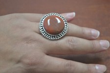BROWN AGATE STONE SILVER PLATED COLOR RINGS ADJUSTABLE SIZE T-41C