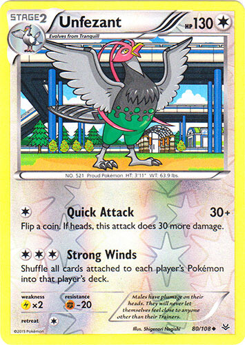 Pokemon - Unfezant - 80/108 - Uncommon - Reverse Holo - XY - Roaring Skies - LP