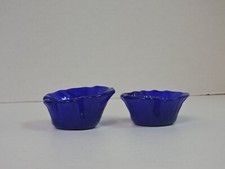 PAIR OF HAND MADE COBALT BLUE VOTIVE CANDLE HOLDERS