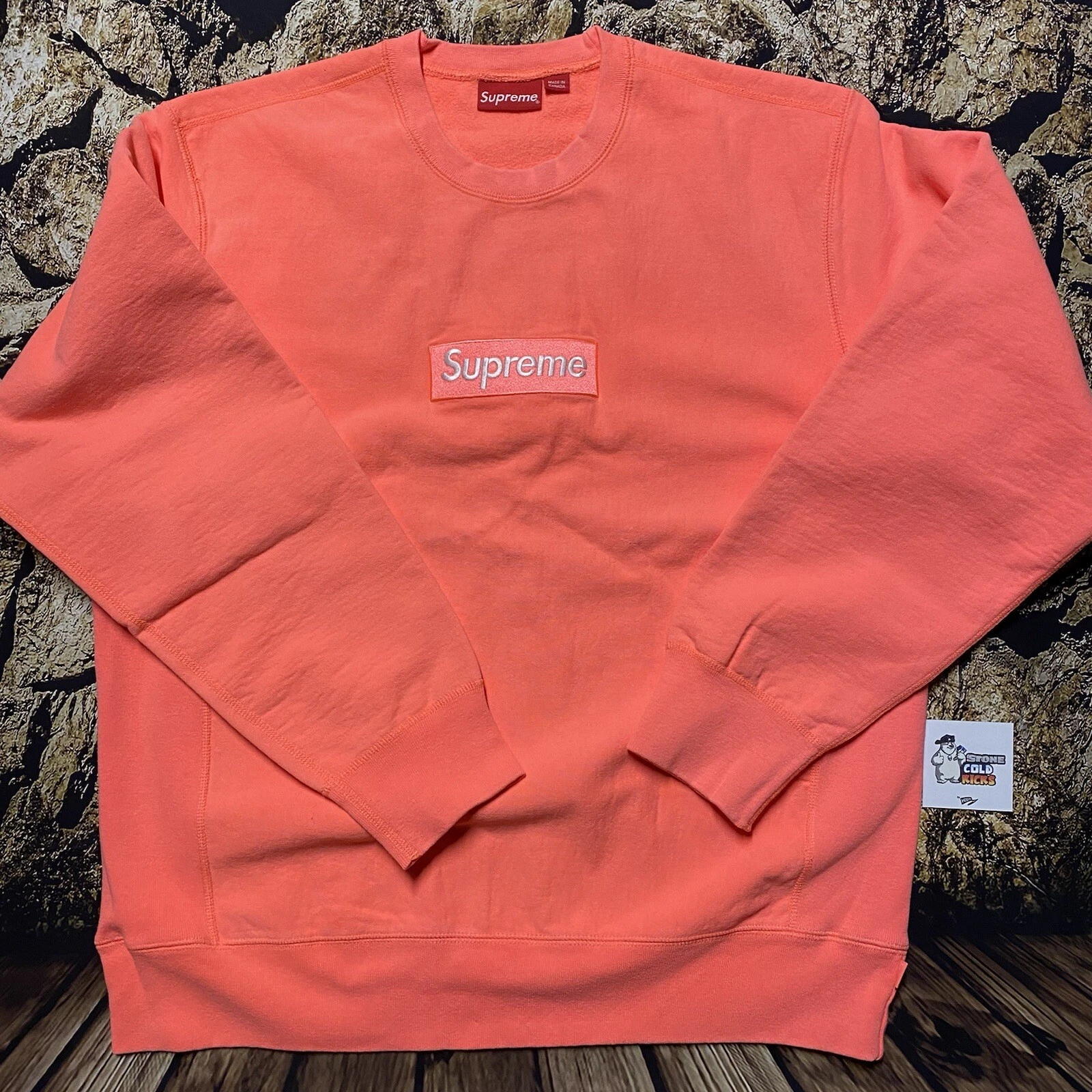 Tee shirt à capuche col rond Supreme Box Logo (FW18) rose fluorescent taille XL BOGO NEUF