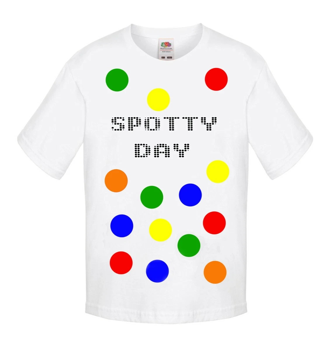 Children s Spotty Day T Shirt Boys or girls White dotty Tee with coloured spots