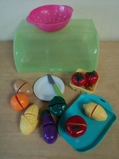 Lot of Child's Play Food w/ Knife to Slice Fruit Veggies Breadbox - Cute Set