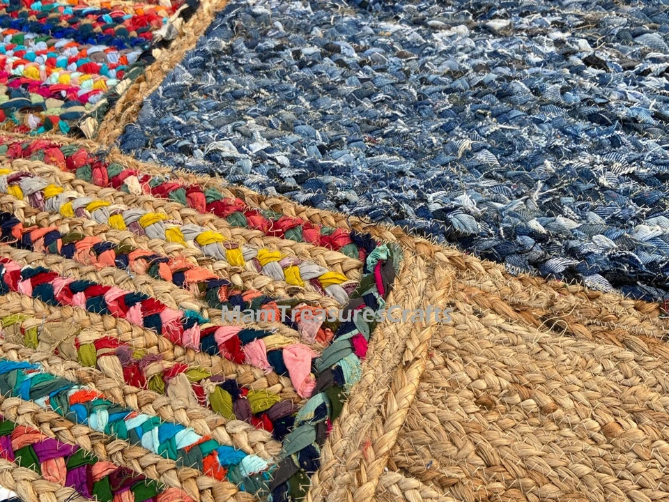 Large Patchwork Rug Handmade Rug Indian Rag Rug Chindi Indian Handmade Braided - Image 4 of 4