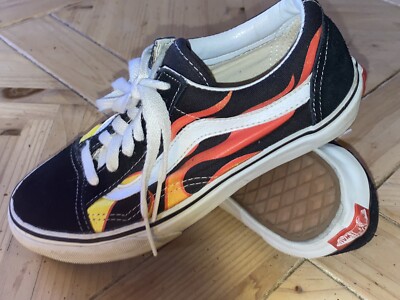 Vans Old School Flame Black Low-Cut Suede Leather Sneakers Size 4