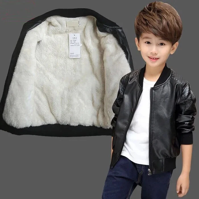 Boys Coats Winter Plus Velvet / No Velvet Warming Leather Jacket for 1-11Y Kids - Image 2 of 4