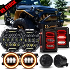 Full Kits For Jeep 07-18 JK JKU Tail Light 7" Led Headlight Turn Signal Fog Lamp