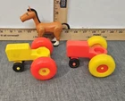 Vintage Fisher Price Little People 1 Red & 1 Yellow Tractor & A Horse Farm lot
