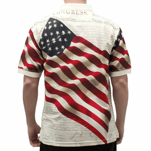 American Summer Allover Patriotic Men's Polo Shirt American Flag - Picture 2 of 3