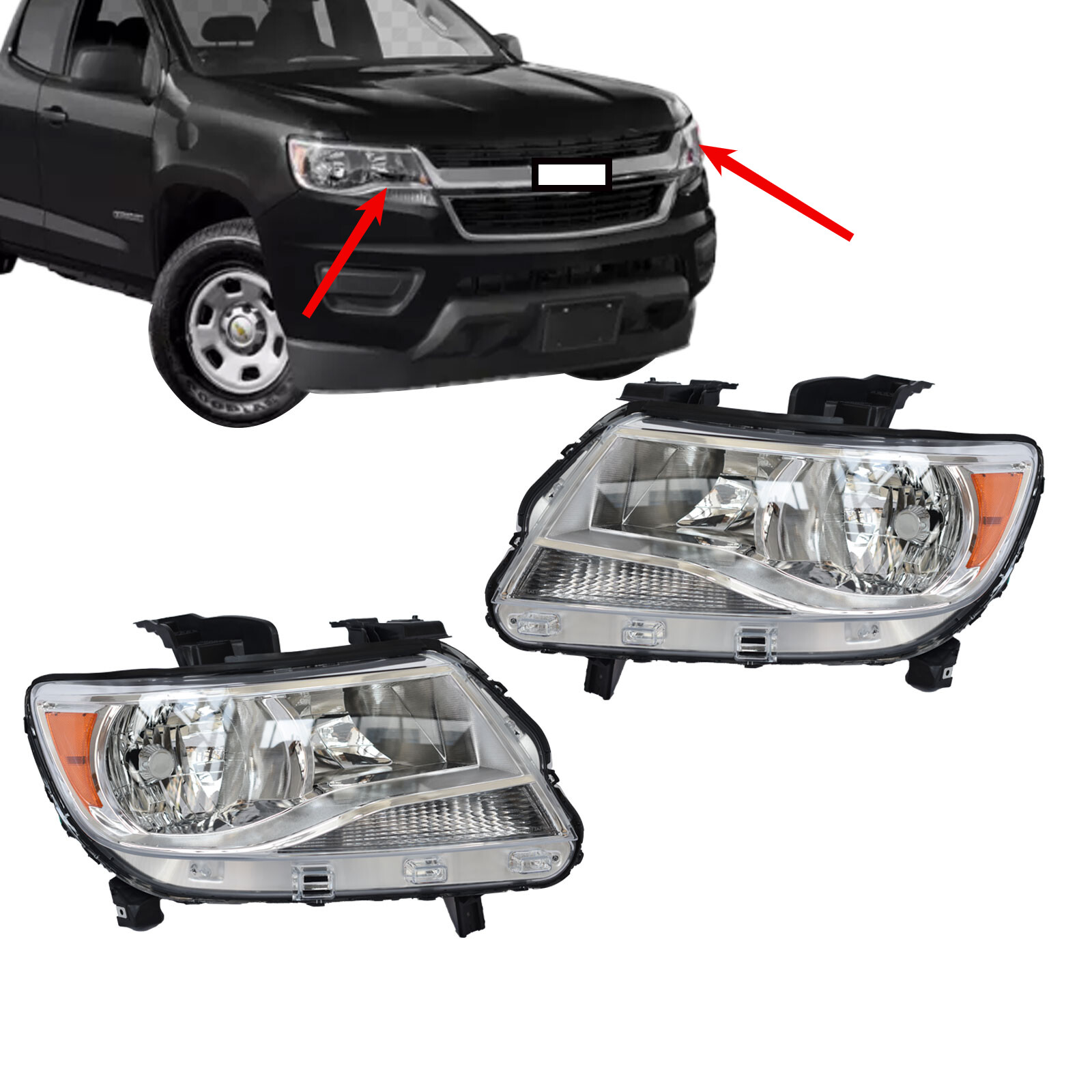 Fits Chevrolet Colorado 2015-2022 HeadLamps Headlights Halogen Chrome LH+RH Set