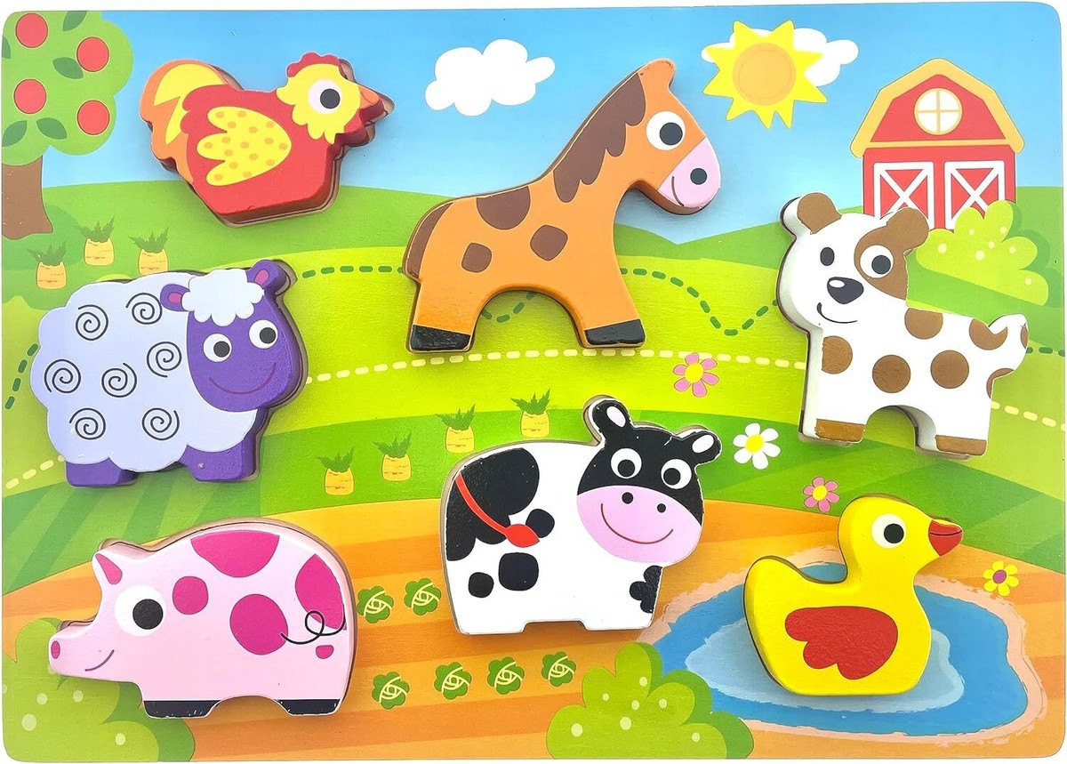 RB&G Holzpuzzle Mit Großen Teilen – Safaritiere Für Kinder Ab 1 Jahr, Extradicke Teile, Fördert Motorik & Farberkennung