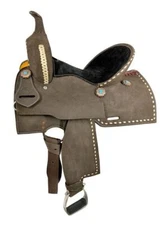 14" Double T Barrel style horse saddle with White buckstitch accents