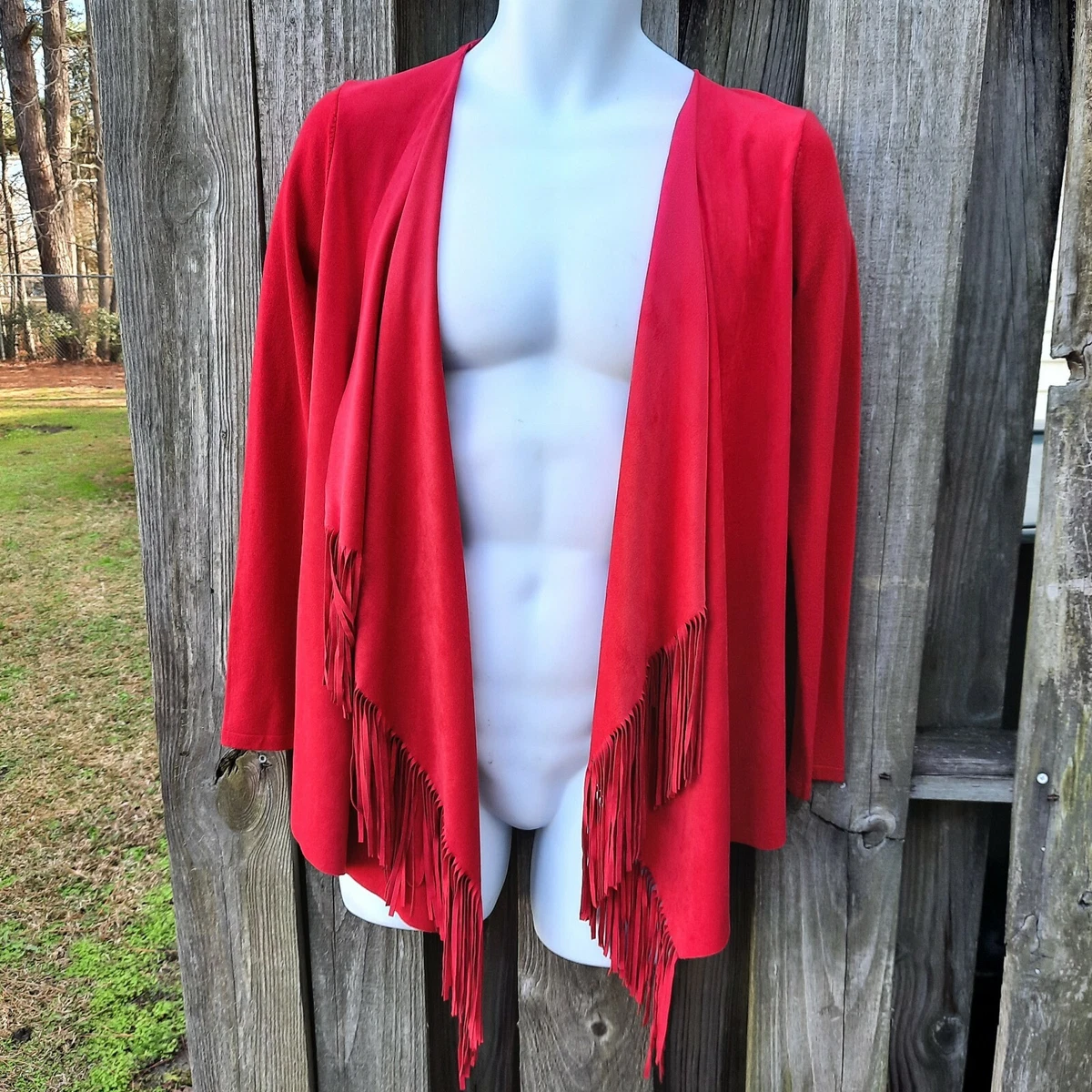 INC International Concepts Womens Red Fringe Open Cardigan Sweater Top  Small | eBay