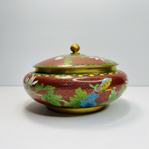 Vintage Cloisonné Enamel Brass 7" Lidded Bowl Pot Dish Chinese Asian Art - Picture 5 of 15