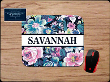 BLUE FLORAL PATTERN MONOGRAM NAME CUSTOM MOUSE PAD DESK MAT HOME SCHOOL OFFICE