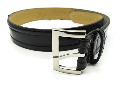 NEW Mens Black Leather Wide Width Belt Size M Medium Silver Buckle