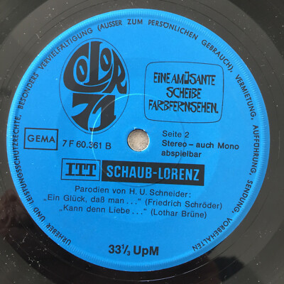 HANS-UWE SCHNEIDER: Eine amüsante Scheibe Farbfersehen (EP Schaub -Lorenz/NM)