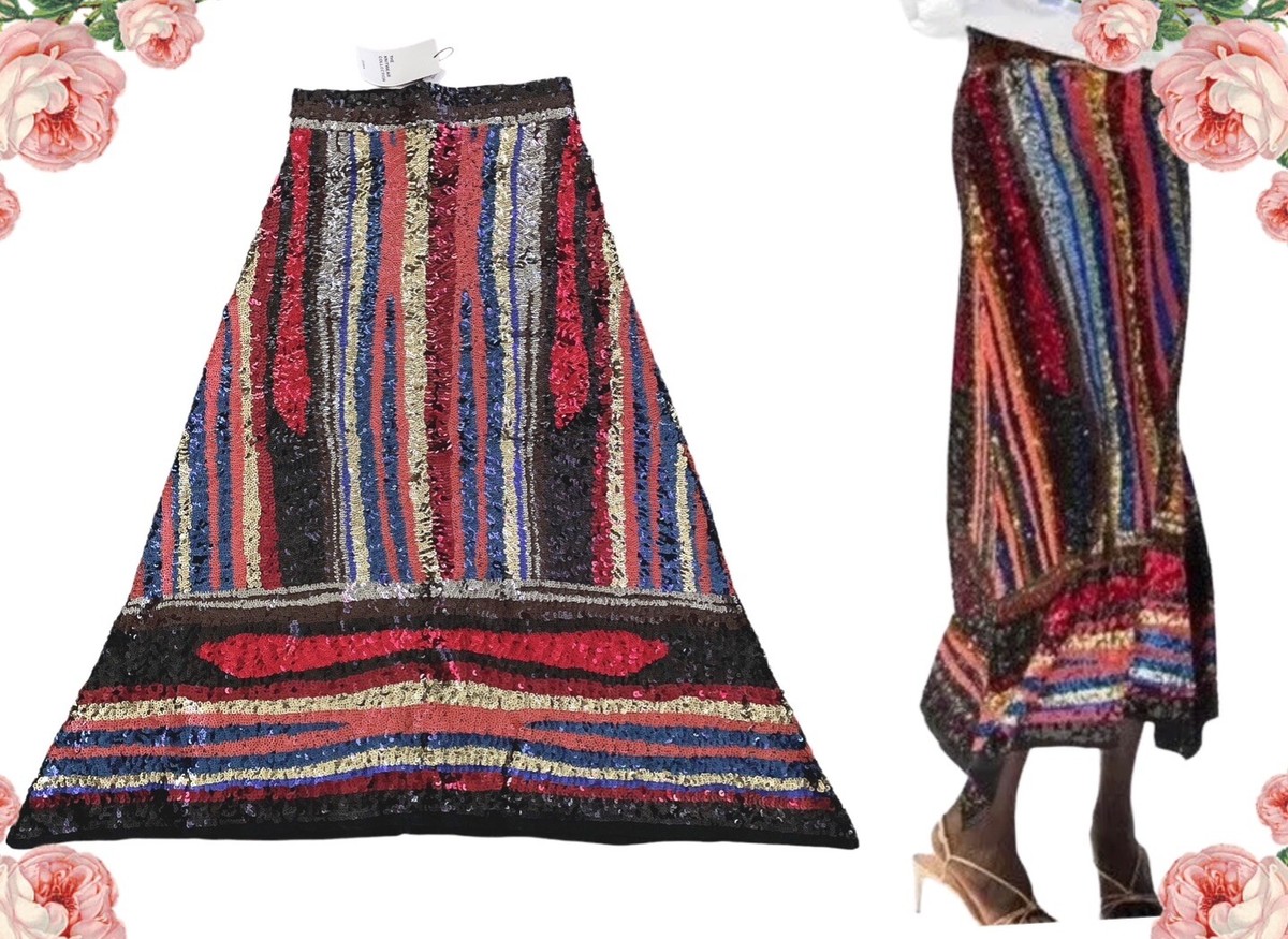BRIEFING 新品　CL GLITTER LINE KNIT SKIRT S ZARA Limited Edition A Line Multicolored Stripped Sequin Knit