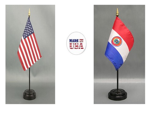 Hecho en los EE. UU.- 1 American & 1 Country Rayon 4""x6"" Bandera de escritorio de oficina y 2 soportes - Imagen 158 de 217