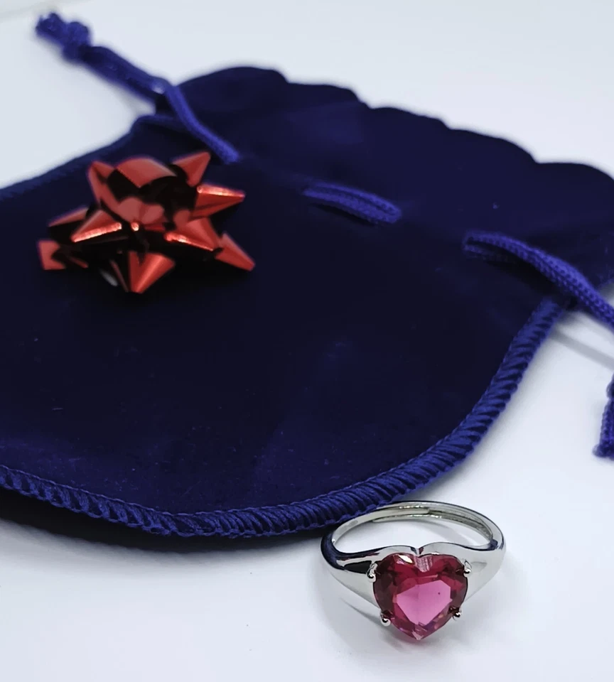 Anello Donna in Argento 925 regolabile solitario di zircone rosso a cuore - Immagine 3 di 4